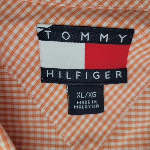 Tommy Hilfiger Mens Button Down Shirt Size XL Long Sleeve Square Pattern Orange - Picture 3 of 3